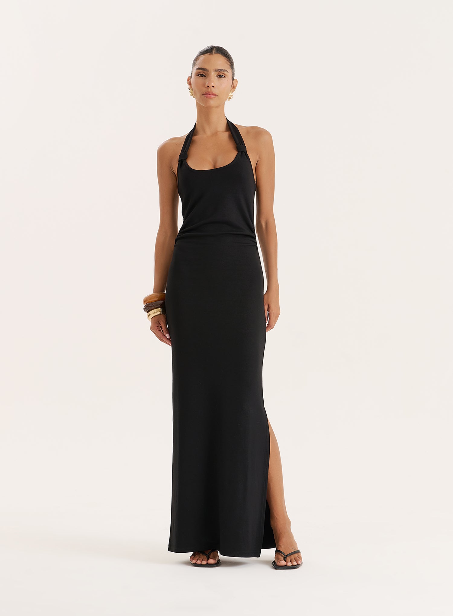 Black Knot Detail Halterneck Jersey Maxi Dress
